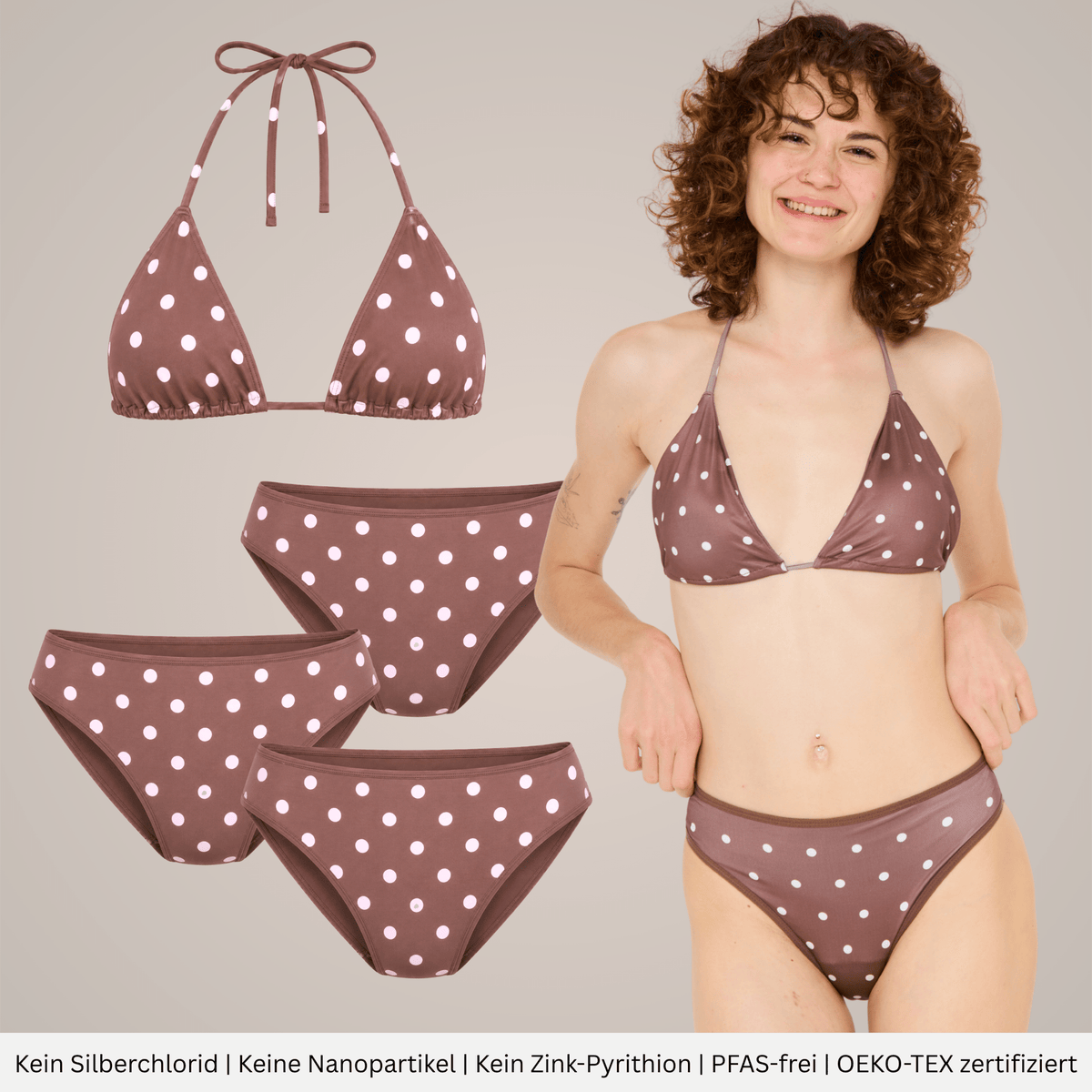 Periodenbikini Set dots - 3x Pantys + Bikinitop