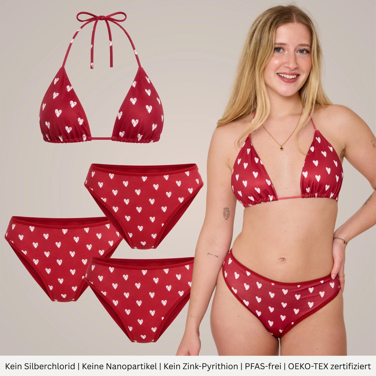 Periodenbikini Set hearts - 3 Pantys + Bikinitop