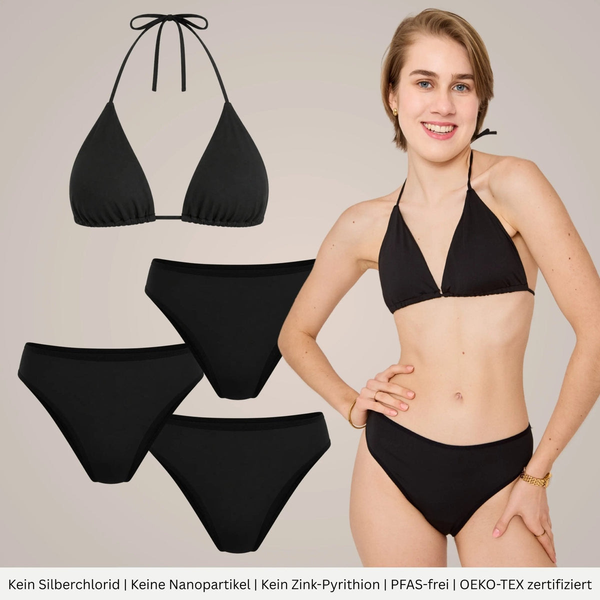 Periodenbikini Set schwarz - 3x Pantys + Bikinitop